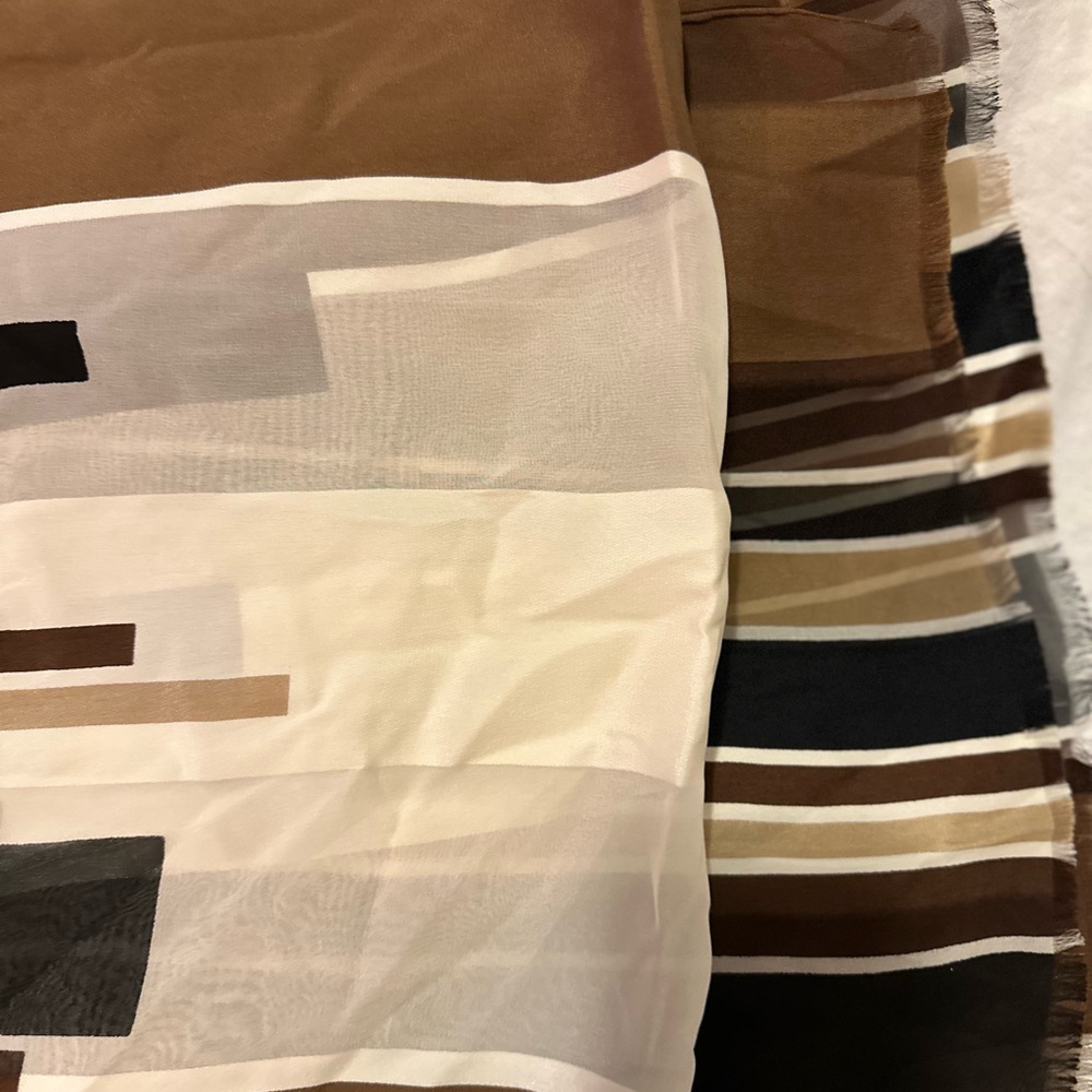 Valentino Brown, Black & Cream Striped Silk Scarf - Picture 8 of 9